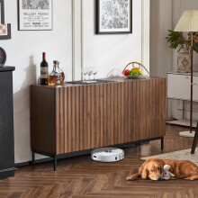 150x40x80cm Eiche dunkel gemasert, Sideboard, Mid-Century Modern Dekoschrank, 3 Türen, welliges 3D-Design, verstellbare Einlegeböden, K