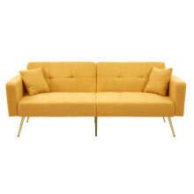 Schlafsofa mit Bettfunktion, verstellbarem Winkel, goldenen Beinen, mit Kissen und seitlichen Aufbewahrungstaschen
