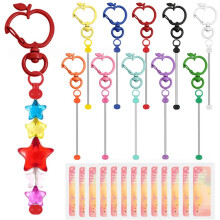 32pcs Beadable Keychains Bulk Kit, DIY Random Color -Shaped Keychain Bead Rod Set, Cute Chain Bars for Gift