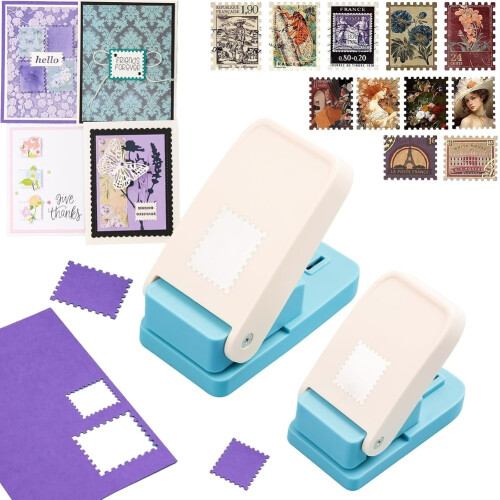 2 Peças de Furador de Selos, Furadores Retangulares de 1,5 X 1,25 Polegadas e 1 X 0,8 Polegadas, Furador de Selos com Alavanca para Artesanato