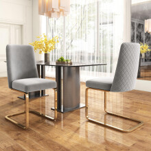 Samt-Esszimmerstuhl, 2er-Set, luxuriös, Wohnzimmer, Schlafzimmer, Lounge-Sessel, Diamant-Rücken-Design, mit goldfarbenen Metall-Stützbe