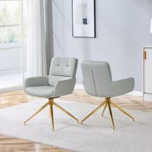 [2 Stück Set] Europäischer leichter Luxus-Drehstuhl: Warmgraues PU + goldfarbene Metallbeine, 360 schalldrehend, 2-stückiges Set für