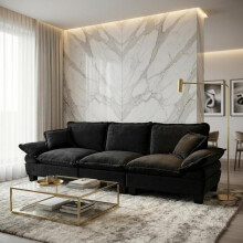 Segelboot-Sofa aus Chenille, 3-Sitzer Modul-Loveseat mit gebogenen Armlehnen, komfortorientierte Couch für kleine Räume & Apartments, S