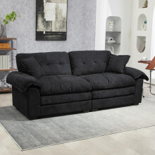213 cm Chenille-Tiefeinzelsofa mit Doppelschichtkissen (Memory-Schaum + Taschenfedern) – Bequeme Zweisitzsofa für kleine Wohnzimmer, A