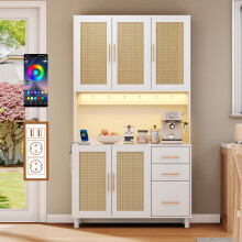 183cm Küchenanrichte, Buffet, App-gesteuerte LED-Deko-Lichter, 2 x USB, 2 x Steckdosen, verstellbare Einlegeböden, 3 Schubladen, golden