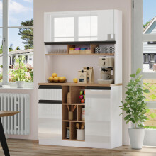 10545185 cm,weißer moderner Küchenschrank,Buffet,Sideboard,Hochglanztüren,Metallgriffe,verstellbare Regale,Schubladen,offener Staur