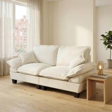 Segelboot-Sofa aus Chenille, 2-Sitzer Modul-Loveseat mit gebogenen Armlehnen, komfortorientierte Couch für kleine Räume & Apartments, B