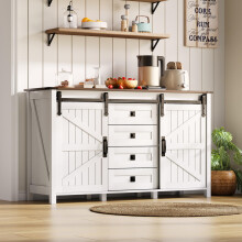 Sideboard mit Stauraum, 137 cm breiter Seitenschrank mit Schiebetüren und 4 Schubladen, Vintage-Kaffeebar-Sideboard, geeignet für Küche