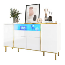 Sideboard, hochglänzende weiße Kommode mit 1 Schublade, Kommode, Schlafzimmerkommode, hochglänzendes weißes Sideboard – B150/T40/H80cm