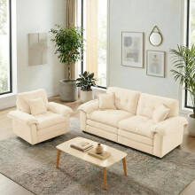 2-Teiliges Chenill-Sofaset: Einzelsofa + Loveseat mit zweischichtiger Sitzpolsterung & Dekokissen, Tiefsitzsofa für Wohnzimmer, Wohnung