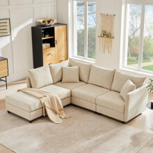 Modernes Ecksofa, Modulares Sofa, 5-Sitzer-Sofa, mit umwandelbarem Fußhocker, L-förmiges Sofa, U-förmiges Sofa, geeignet für Wohnzimmer