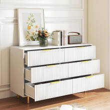 Kommode mit 6 Schubladen,Sideboard mit modernem Design,Aufbewahrungsschrank,Weiß und Gold-H72/B120/T40 cm