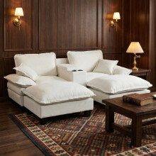 Modulare Cloud-Couch, Segelboot-Sofa mit Getränkehaltern & Stauraum, USB-Anschluss, 2 Ottomanen & 2 Kissen, Chenille-Bezug für Apartmen