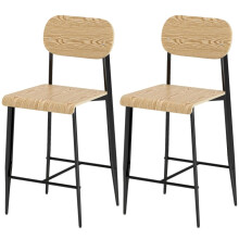Barhocker 2er Set, Barstuhl mit Fußstütze, Metallgestell, Küchenstuhl mit Sitzhöhe 66 cm, Tresenhocker einfache Montage, Industrie-Desi