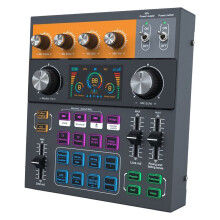 C200 Sound Card Audio Mixer Interface Audio Professional Sound Board with RGB DJ Mixer Effects for Live Vlog
