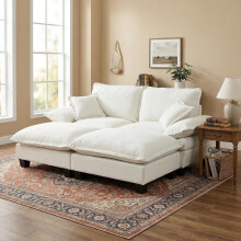 Modulares Ecksofa, Cloud-Couch mit Segelboot-Design, inklusive 2 beweglichen Ottomanen & 2 weichen Kissen, komfortabler Chenille-Bezug