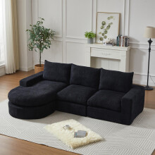Chenille-Sofa mit gebogenen Elementen und Liegestuhl, vollständig komprimiert und ohne Gestell, modulares Kombinationssofa L-Liegestuhl