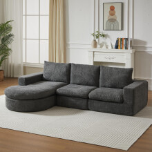 Chenille-Sofa mit gebogenen Elementen und Liegestuhl, vollständig komprimiert und ohne Gestell, modulares Kombinationssofa L-Liegestuhl