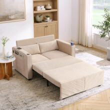 3-in-1 Minimalist Grand & Elegant Light Luxury 2-Seater Sofa Bed, Slide-to-Transform Design, USB Charging, Perfect for Napping, Beige