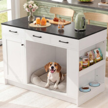 Kücheninsel, Schrank mit 3 Schubladen, 1 Gewürzablage, verstellbare Regalplatte, Doppelablage (ohne Hundefutterteller), geräumiger Haus