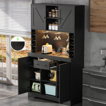 Küchenschrank, Hochschrank, Weinschrank mit verstellbaren Einlegeböden, Schublade, Edelstahl-Weinglashalter, Weinflaschenfächern, farbw