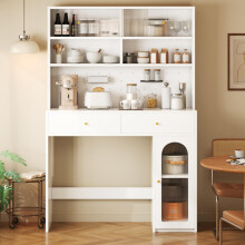 Küchenschrank mit Arbeitsfläche, Sideboard und Hochschrank, integrierte Barfunktion, mit Hakenleiste, 2 Schubladen, verstellbarem Einle