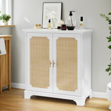 Sideboard, Buffet, Weinschrank mit Rattan-Dekortüren, Küchenbuffet, Konsolentisch, dekorativer Schrank für Flur, Eingangsbereich und Wo