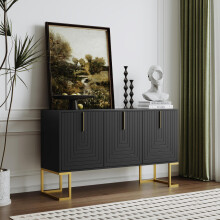 Modernes 3-türiges Sideboard mit verstellbaren Regalen, U-förmigen Schranktüren und Metallgriffen und Sockel für Esszimmer und Küche (S