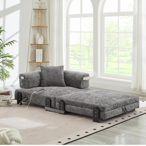 2-in-1 Folding Sofa with Sleep Function & USB/Type C Port & Storage,Compact Sofa Bed with Armrests for Small Spaces ,Guest Room & Loft