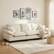 Segelboot-Sofa aus Chenille, 3-Sitzer mit gebogenen Armlehnen, komfortorientierte Couch für kleine Räume & Apartments, Beige