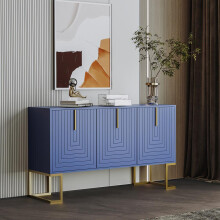 Modernes 3-türiges Sideboard mit verstellbaren Regalen, U-förmigen Schranktüren und Metallgriffen und Sockel für Esszimmer und Küche (N