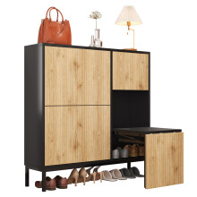 Schuhschrank mit Schuhwechselhocker, Schuhregal mit drei Klappen und offener Ablagefläche, geeignet für Flur, Schlafzimmer