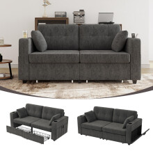 Zweisitziges Sofa mit zwei Stauraumschubladen und USB-Ladeanschlüssen, mit Getränkehaltern und Seitentaschen, ausgestattet mit versteck