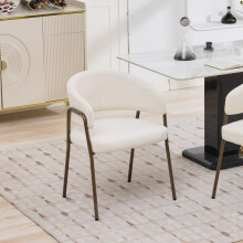 Modern Chenille Dining Chairs with Arms, Upholstered Accent Chairs with Antique Brass Metal Legs for Kitchen & Dining Room, Single Pack