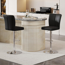 Höhenverstellbarer Barhocker im 2er-Set, 360 drehbar. Luxuriöser Barhocker im Schwarz-Silber-Design aus wasserabweisendem PU-Leder, g