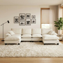 Modulares Ecksofa, U-förmige Cloud-Couch mit Segelboot-Design, 6-Sitzer Sofa aus komfortablem Chenille-Stoff mit beweglichen Ottomanen