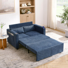 3-in-1 Minimalist Grand & Elegant Light Luxury 2-Seater Sofa Bed, Slide-to-Transform Design, USB Charging, Perfect for Napping, Navy Bl