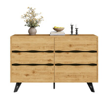Moderner Sideboard-Schrank mit 6 Schubladen – Holzoptik, Metallfüße, Viel Stauraum, Minimalistisches Design, Für Wohnzimmer & Esszimme