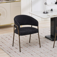 Modern Chenille Dining Chairs with Arms, Upholstered Accent Chairs with Antique Brass Metal Legs for Kitchen & Dining Room, Single Pac