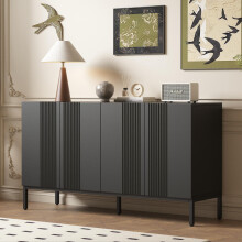 Modernes Sideboard mit einzigartiger Linie, 4-türig, grifflose Tür, für Esszimmer, Wohnzimmer und Küche (Schwarz)