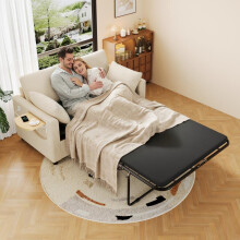 Ausziehbares 2‑Sitzer‑Schlafsofa mit Schlaffunktion, USB‑Ladeanschluss, klappbarem Seitentisch, Matratze, zwei Bettlaken und zwei Kisse