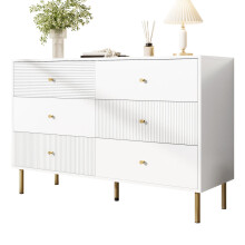 Modernes 6-Schubladen-Kommode, Weiße Aufbewahrungs-Kommode mit Zinklegierung-Griffen & Stahlbeinen, 1204078cm MDF-Schrank für Schla
