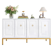 Sideboard, Hochglanz-Aufbewahrungselement, goldene Griffe und Beine, mit Regalen. 1408040cm