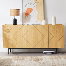 Sideboard Wohnzimmer, Buffet Schrank mit 4 Türen und Metall-Inlay – Vielseitige Kommode, Anrichte, Beistellschrank, Standschrank – Na