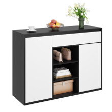 Schuhschrank mit zwei Türen und einer Schublade mit verstellbarem Schuhregal, Mit LED, schwarz-weiß modern, Flur Diele.Bietet Platz für
