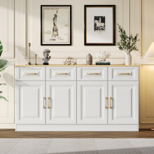 140 cm Sideboard-Buffetschrank mit Stauraum, Kaffeebarschrank mit 4 Schubladen und 4 Scheunentüren, langer Lagerschrank im modernen Bau