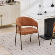 Modern Chenille Dining Chairs with Arms, Upholstered Accent Chairs with Antique Brass Metal Legs for Kitchen & Dining Room, Single Pac