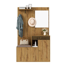 Garderobenset, Kompaktgarderobe, Flurgarderobe mit Spiegel und Polsterkissen, Flurschrank, Wohnwand, Regal, Flur- und Dielengarderobenp