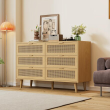 Kommode mit 6 Schubladen, Sideboard Schubladenschrank aus Holz, Schubladenkommode mit Metallgriffe, für Schlafzimmer, Wohnräume, Büro,