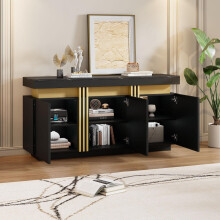 140*38*70cm Modernes Schwarz Sideboard-Display, 3 Türen, Esszimmerschrank mit verstellbaren Trennwänden, perfekt für Küche, Wohnzimmer,